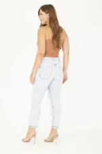 Kadın Büyük Beden Mavi Yırtık Detaylı 5 Cep Kot Pantolon 65N36812