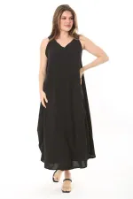 Kadın Büyük Beden Siyah Yan Boy Ayarlı Kolsuz Uzun Elbise 65N37885