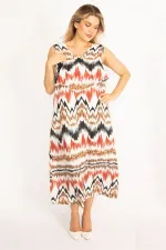 Kadın Renkli Dokuma Viskon Kumaş Yaka Volanlı Elbise 65N34451