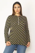 Kadın Siyah Ön Pat Fermuarlı Viskon Bluz 65N28620