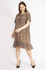 Kadın Bordo Büyük Beden Bisiklet Yakalı Etek Ucu Katlı Elbise