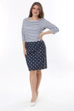 Kadın Büyük Beden Lacivert Marin Desen Likralı Saten Elbise 65N37785
