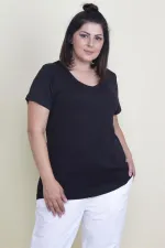 Kadın Lacivert Pamuklu Kumaş V Yaka Bluz