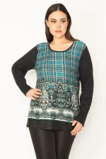 Kadın Yeşil Bisiklet Yakalı Ön Desenli Tunik 65N31342