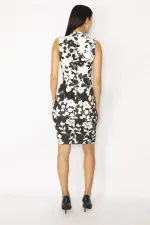 KADIN SİYAH BALIKÇI YAKA ÇİÇEK DESENLİ ELBİSE