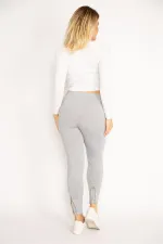 Kadın Gri Paça Fermuar Ve Taş Detaylı Tayt Pantolon 65N34882