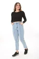 Kadın Büyük Beden Mavi Kup Dikiş Detaylı Likralı 5 Cep Kot Pantolon 65N37641