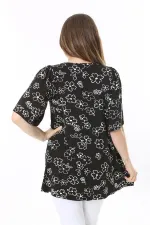 Kadın Büyük Beden Siyah Önü A Pileli V Yakalı Tunik 65N37793