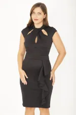 Kadın Büyük Beden Siyah Scuba Kumaş Yaka Ve Bel Detaylı Abiye Elbise 65N36848