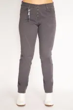 Kadın Füme Likralı Gabardin Kumaş Kup Detaylı Düğmeli Pantolon 65N35262
