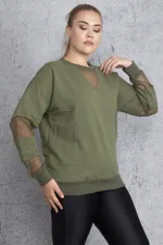 Women's Khaki Mesh Detailed Sweatshirt 65N18844