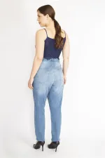 Kadın Büyük Beden Mavi Yüksek Bel 5 Cepli Likralı Kot Pantolon 65N36990