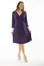 Kadın Büyük Beden Mor Anvelop Yakalı Kapri Kollu Elbise 65N37067