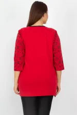 Kadın Kırmızı Pamuklu Kumaş Cep Detaylı Bluz 65N13707