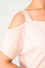 Kadın Pembe İnci Detaylı Askılı Bluz 65N33542