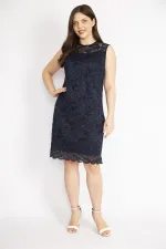 Kadın Bej Büyük Beden Arka Gizli Fermuarlı Astarlı Dantel Elbise