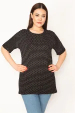 KADIN SİYAH PUAN DESENLİ BİSİKLET YAKA KISA KOLLU BLUZ