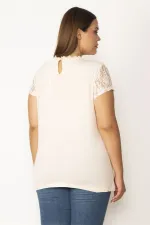 Kadın Pembe Roba Ve Kolları Dantel Detaylı Bluz 65N27774