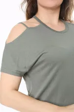 Kadın Büyük Beden Haki Omuz Dekolteli Bluz 65N38047