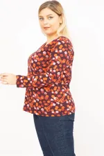 Kadın Renkli Büyük Beden Pamuklu Kumaş Yaka Detaylı Bluz 65N35772