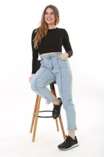 Kadın Büyük Beden Mavi Kup Dikiş Detaylı Likralı 5 Cep Kot Pantolon 65N37641