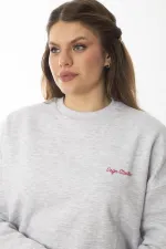 Women's Plus Size Gray Embroidered Inside Swatshirt 65N37008
