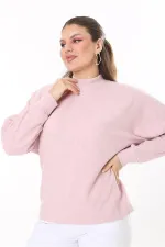 Kadın Büyük Beden Bebe Mavisi Yün Viskon Kumaş Yarasa Kollu Bluz 65N37703