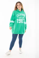 Kadın Büyük Beden Haki İçi Şardonlu Üç İplik Kapşonlu Sweatshirt 65N37290