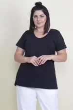 Kadın Lacivert Pamuklu Kumaş V Yaka Bluz