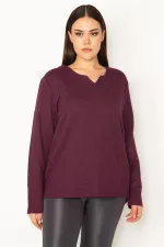 KADIN LACİVERT V YAKALI ARKA ŞERİT DETAYLI KENDİNDEN DESENLİ TUNİK