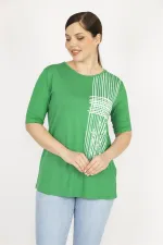 Kadın Yeşil Büyük Beden Ön Baskılı Viskon Bluz