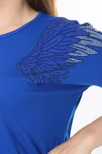 Kadın Büyük Beden Saks Angels Taş Detaylı Kısa Kollu Bluz 65N37675