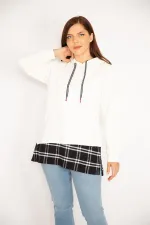 Kadın Kemik Kapşonlu Etek Ucu Ekose Garnili Sweatshirt 65N34878