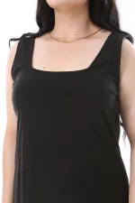 Kadın Büyük Beden Siyah Kalın Askılı Tunik Elbise 65N38240