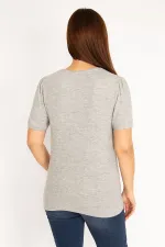 Kadın Gri Yumoş Kumaş Kısa Kollu Bluz 65N34939