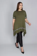 Kadın Haki Şerit Detaylı Asimertik Tunik 65N23133