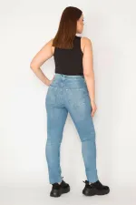 KADIN MAVİ YIRTIK DETAYLI YIKAMA SKİNNY JEAN PANTOLON