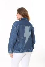 Kadın Büyük Beden Lacivert Sırt Detaylı Kot Mont 65N37470