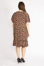 Kadın Bordo Büyük Beden Bisiklet Yakalı Etek Ucu Katlı Elbise