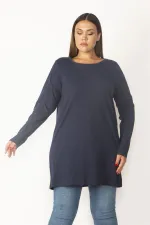 Kadın Lacivert Pamuklu Kumaş Bisiklet Yakalı Uzun Kollu Tunik 65N29895