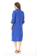 Kadın Büyük Beden Nar Ön Pat Düğmeli Süs Göğüs Cepli Kol Boyu Ayarlı Elbise 65N37871