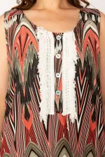 Kadın Gri Ön Pat Düğme Ve Dantel Detaylı Javanez Viskon Elbise 65N33208