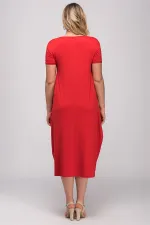 Kadın Kırmızı Yazma Cep Viskon Kumaş Elbise 65N24029