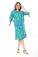 Kadın Büyük Beden Siyah Dokuma Viskon Kumaş Kol Bağcıklı Elbise 65N37865