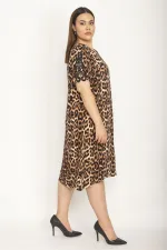 Kadın Leopar Dantel Detaylı V Yakalı Leoparpar Desenli Elbise 65N26914