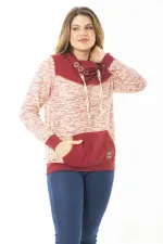Kadın Büyük Beden Kuşgözü Bağcık Ve Süs Düğme Detaylı Kanguru Cepli Dik Yaka Sweatshirt 65N37122