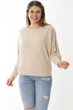 Kadın Büyük Beden Lila Yarasa Kol Kendinden Çizgili Yün Viskon Bluz 65N37007