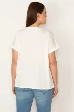 KADIN BEYAZ PAMUKLU KUMAŞ SİM VE BASKI DETAYLI BLUZ