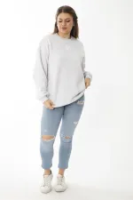 Women's Plus Size Gray Ruffled Swatshirt 65N37009