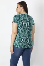 Women's Brown Crew Neck Basic Patterned T-Shirt 65N16888